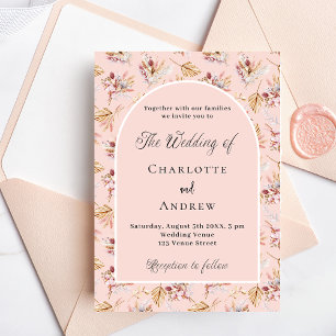 Pampas grass florals rose gold boho wedding invitation