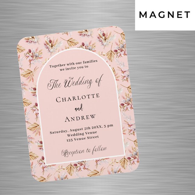 Pampas grass florals rose gold wedding invitation magnet (Creator Uploaded)