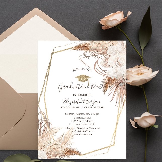 Pampas Grass Flowers Grad Cap,Graduation  Invitation (Creator Uploaded)