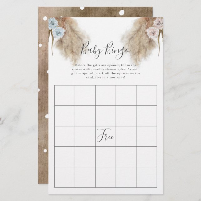 Pampas Grass Gender Reveal Party Baby Bingo Game (Front/Back)