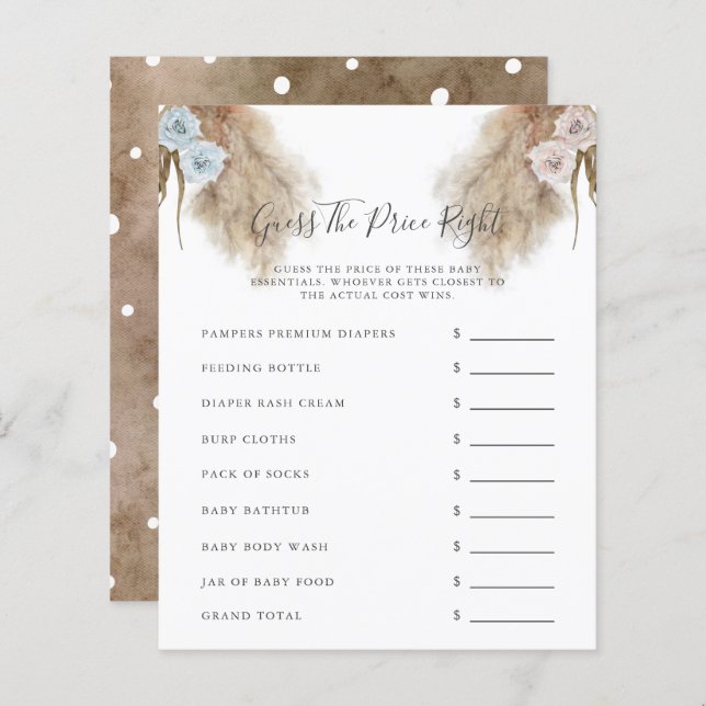Pampas Grass Gender Reveal Party Guess The Price (Front/Back)