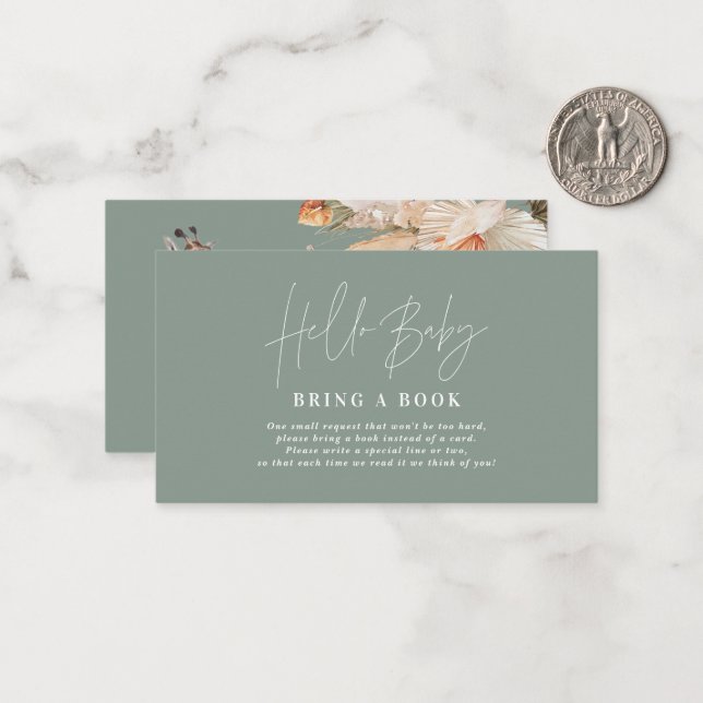 pampas grass giraffe baby shower bring a book   card (Front/Back In Situ)