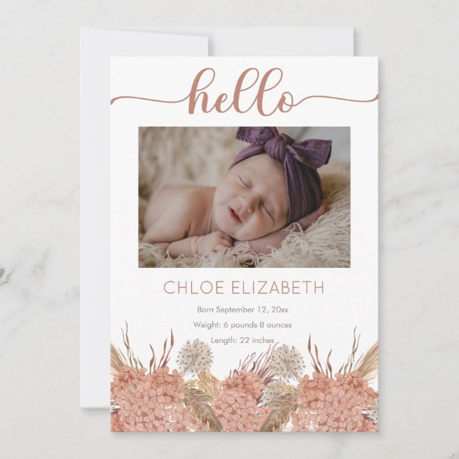 Pampas Grass Girl 4 Photo Collage Birth Announcement (Front)