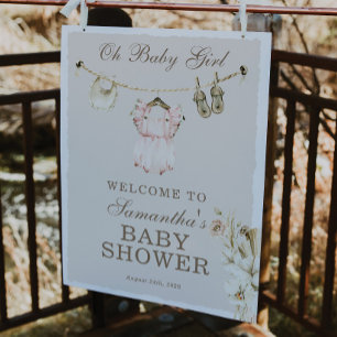 Pampas Grass Girl Clothesline Welcome Baby Shower Poster