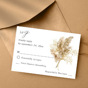 Pampas Grass & Gold Boho no Meal RSVP Card