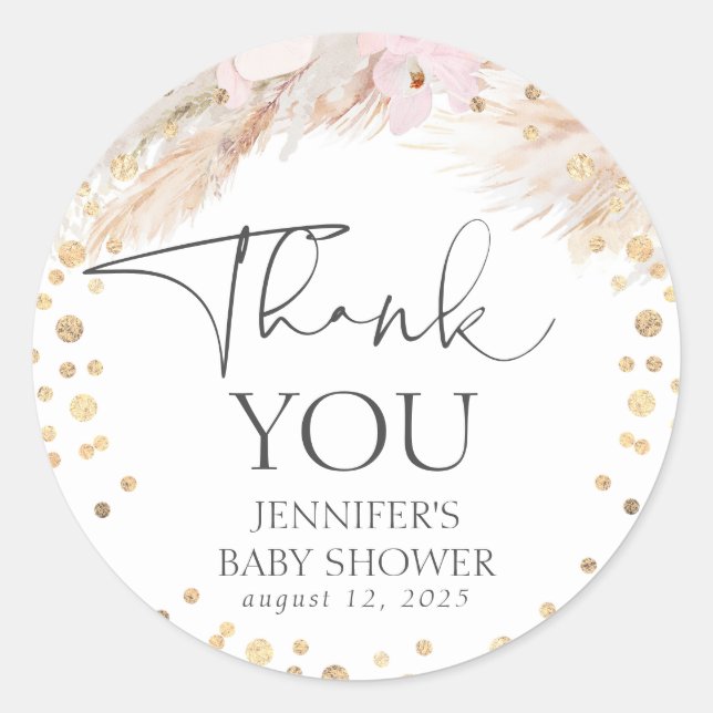 Pampas Grass Gold Confetti Thank You Classic Round Sticker (Front)