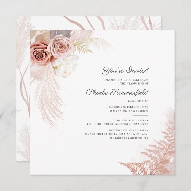 Pampas Grass Graduation 2024 Party Invitation (Front/Back)