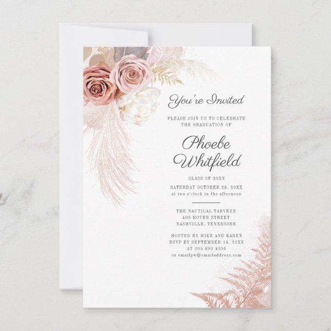 Pampas Grass Graduation 2025 Party Invitation (Front)