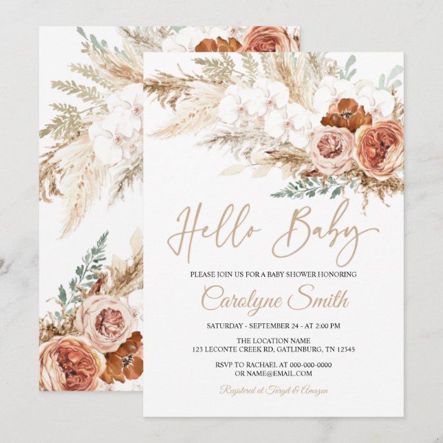 Pampas Grass Hello Baby Shower Invitation (Front/Back)