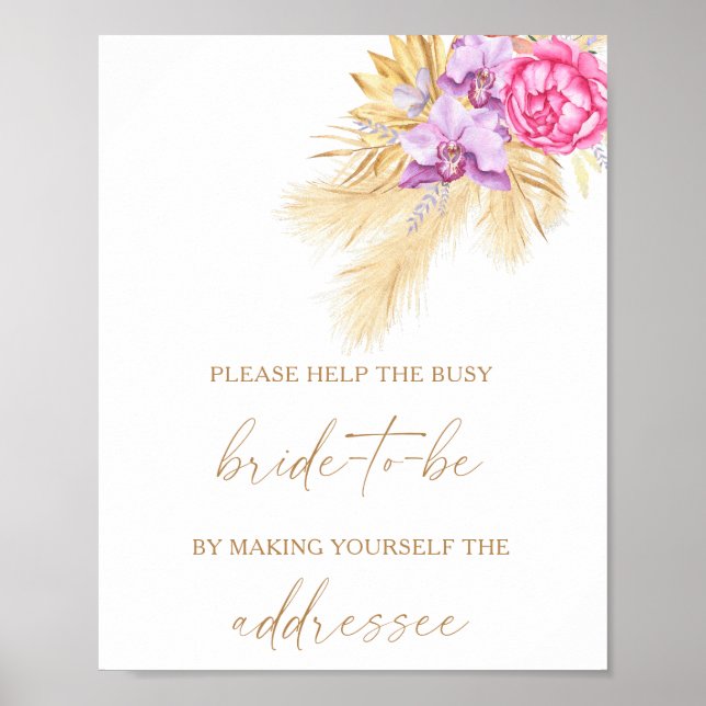 Pampas grass - help the busy bride Address Poster (Front)