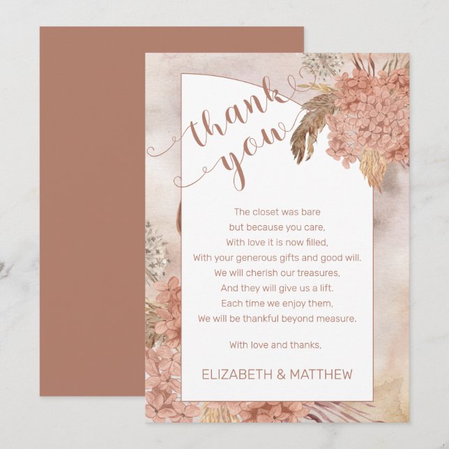 Pampas Grass | Hydrangeas Baby Shower Thank You (Front/Back)