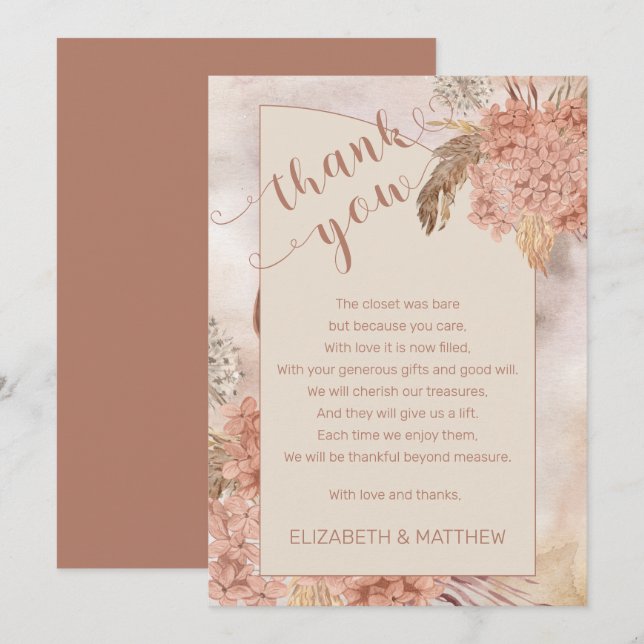 Pampas Grass | Hydrangeas Baby Shower Thank You (Front/Back)