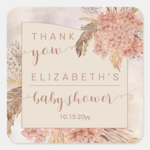 Pampas Grass   Hydrangeas Baby Shower Thank You Square Sticker