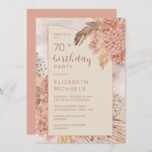 Pampas Grass Hydrangeas Blooms 70th Birthday Party Invitation