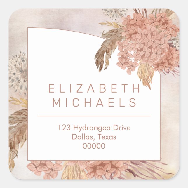 Pampas Grass | Hydrangeas Return Address Square St Square Sticker (Front)