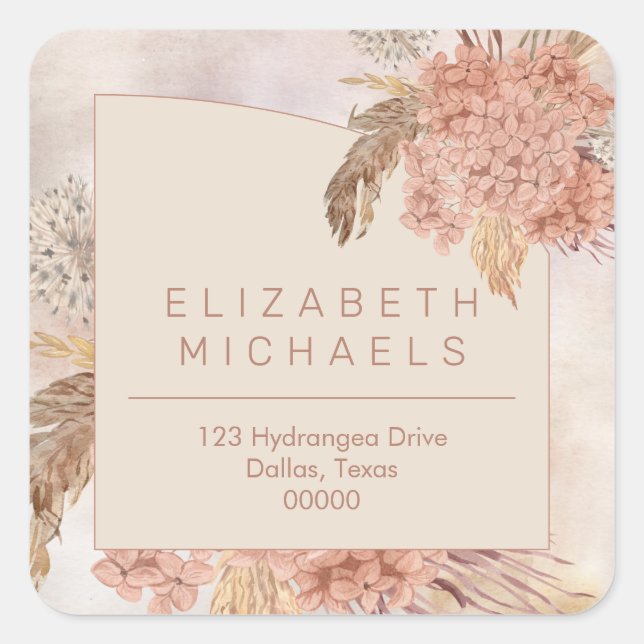 Pampas Grass | Hydrangeas Return Address Square Sticker (Front)
