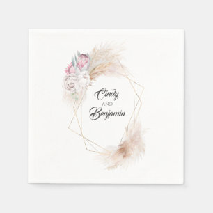 Pampas Grass King Protea Floral Wreath Wedding Napkin