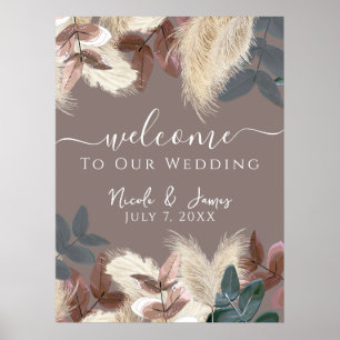 Pampas Grass & Leaves Earthy Bohemian Wedding Poster