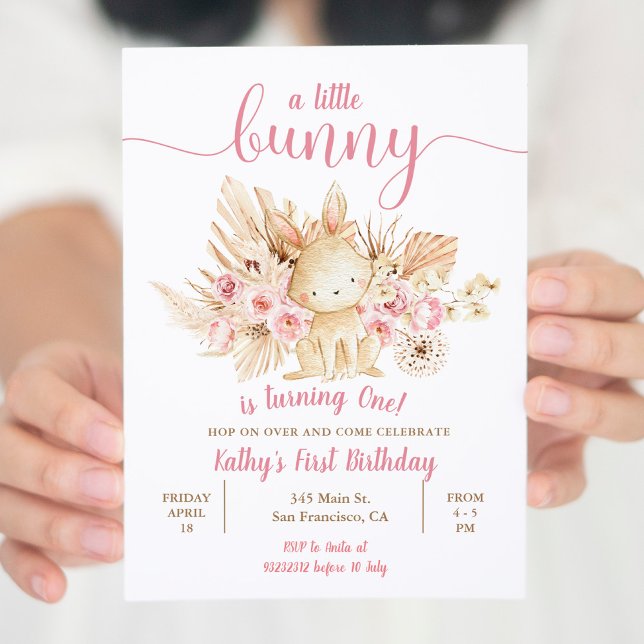  Pampas Grass Little Bunny Turning One Birthday  Invitation (Creator Uploaded)