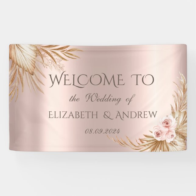 Pampas Grass Luxury Rose Gold Wedding Banner (Horizontal)