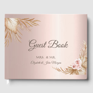 Pampas Grass Luxury Rose Gold Wedding Guest Book