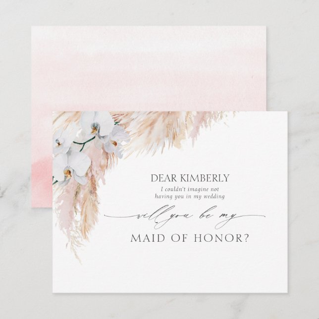 Pampas Grass Maid of Honour / Bridesmaid Proposal Invitation (Front/Back)