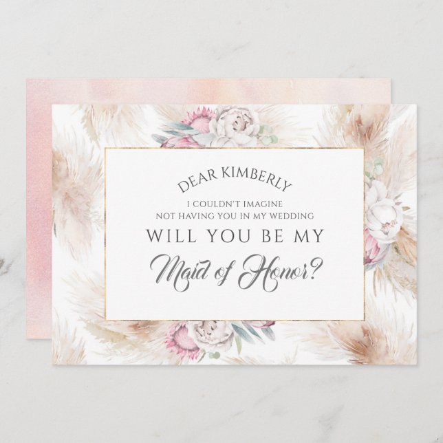 Pampas Grass Maid of Honour / Bridesmaid Proposal Invitation (Front/Back)