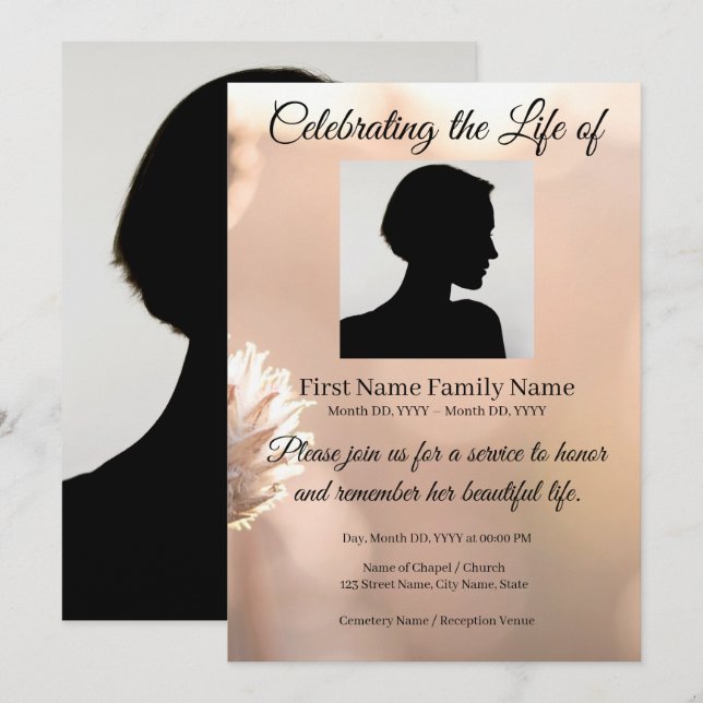 Pampas grass memorial invitation (Front/Back)
