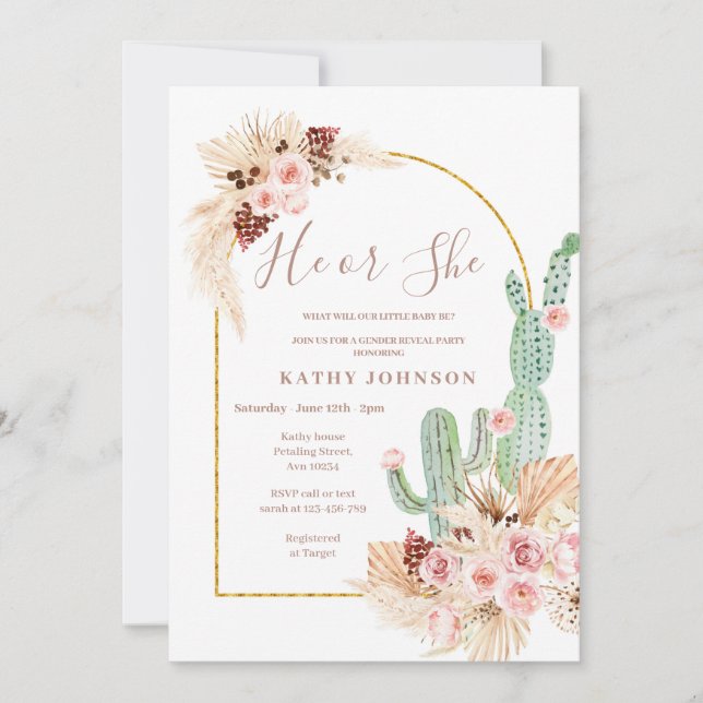 Pampas Grass Mexican Fiesta Gender Reveal Invite (Front)