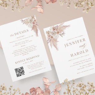 Pampas Grass Minimal Plain All in One Wedding Invitation