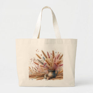 Pampas Grass Modern Boho Floral for Autumn & Fall  Large Tote Bag
