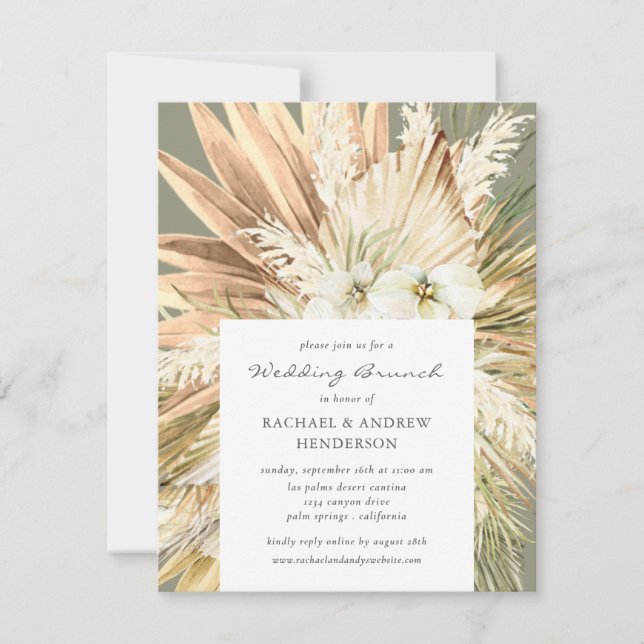 Pampas Grass Modern Boho Wedding Brunch Sage Invitation (Front)