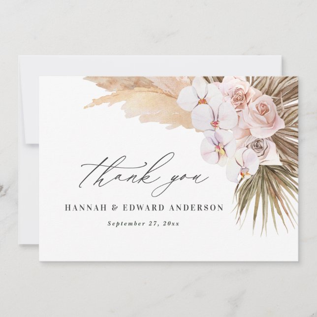 Pampas grass modern botanical bohemian wedding tha invitation (Front)