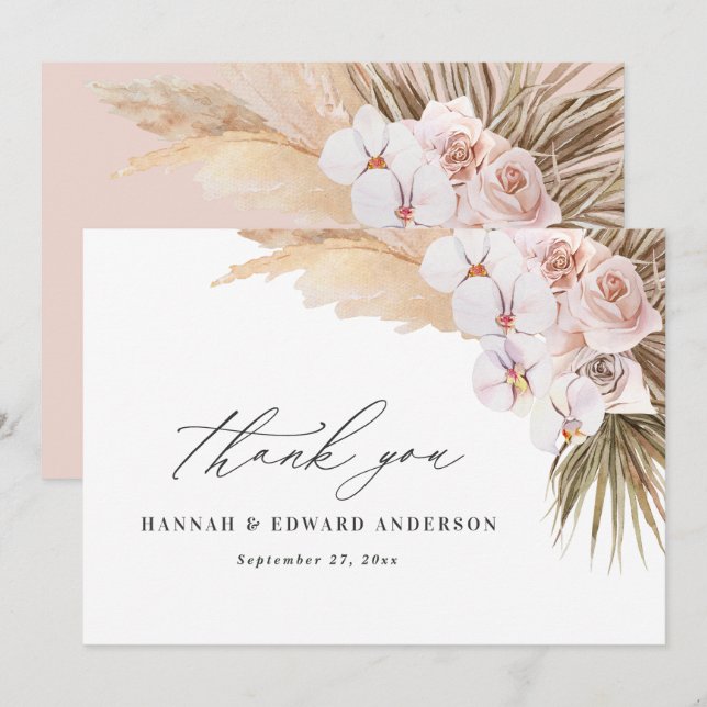 Pampas grass modern botanical bohemian wedding tha thank you card (Front/Back)