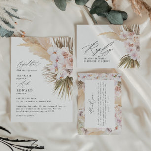 Pampas grass modern botanical bohemian wedding tha thank you card