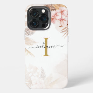 Pampas Grass Monogram Name Initial Terracotta iPhone 13 Pro Case