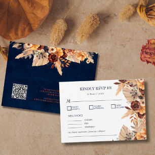 Pampas Grass Navy Blue Rust QR Code Enclosure Card