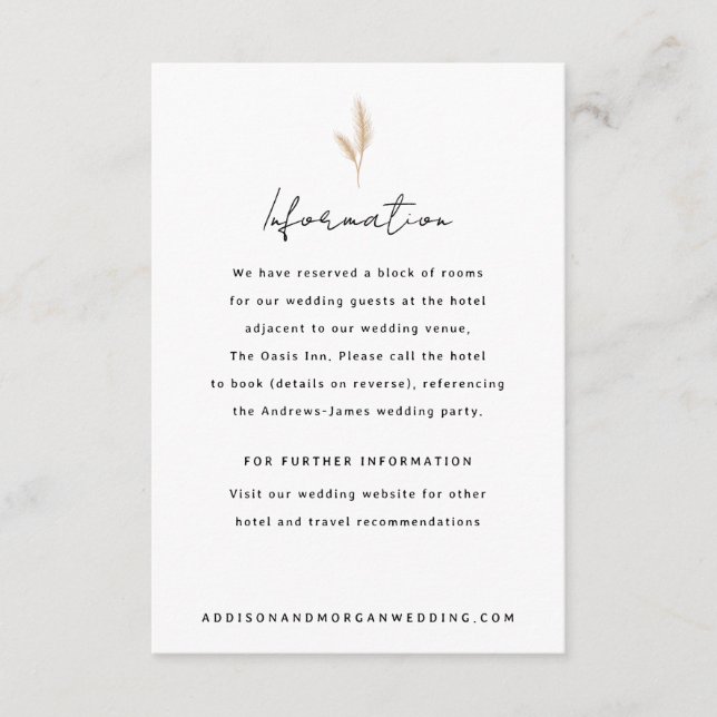 Pampas Grass Neutral Desert Landscape Boho Wedding Enclosure Card (Front)