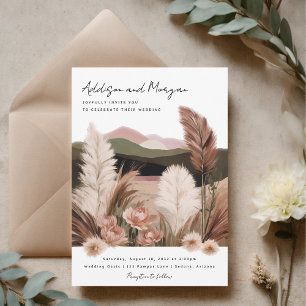 Pampas Grass Neutral Desert Landscape Boho Wedding Invitation