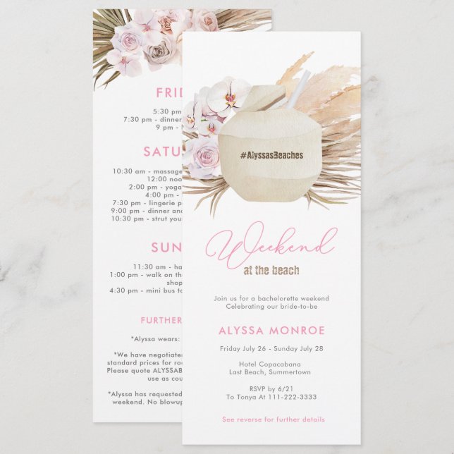 Pampas Grass Neutrals Beach Weekend Bachelorette Invitation (Front/Back)