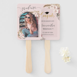 Pampas Grass Orchid Floral Arch Picture Graduation Hand Fan
