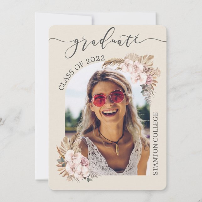 Pampas Grass Orchid Floral Arch Picture Graduation Invitation (Front)