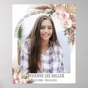 Pampas Grass Orchid Floral Photo Funeral Memorial Poster