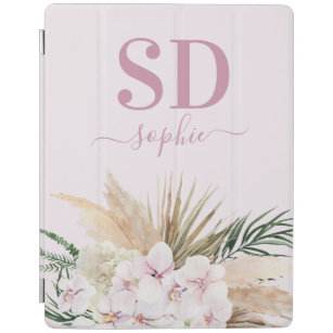 Pampas grass, orchid, tropical foliage script text iPad cover