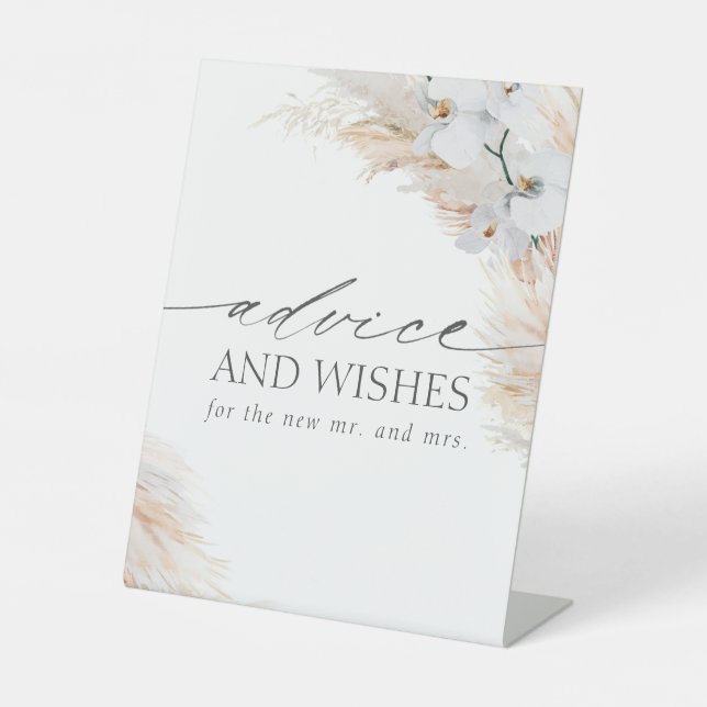Pampas Grass Orchids Advice and Wishes Wedding Pedestal Sign (Front)