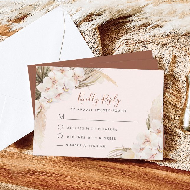 Pampas Grass Orchids Floral Terracotta Wedding RSVP Card (Creator Uploaded)