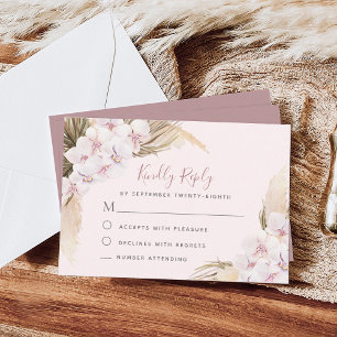 Pampas Grass Orchids Floral Tropical Wedding RSVP Card