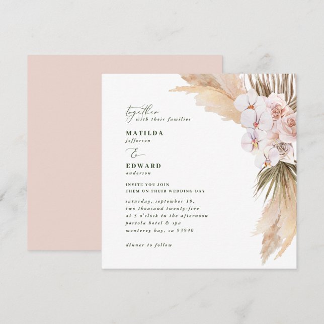 Pampas grass palm dried botanical pink rustic (Front/Back)