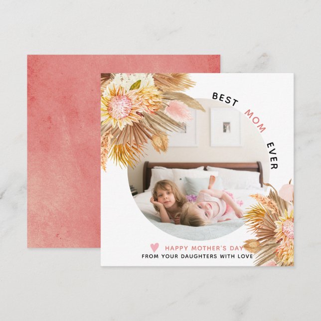 Pampas grass, palm leaves Mother's Day photo Holiday Card (Front/Back)