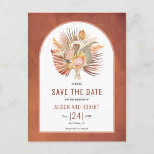 Pampas grass, palm leaves tropical Save the Date Postcard